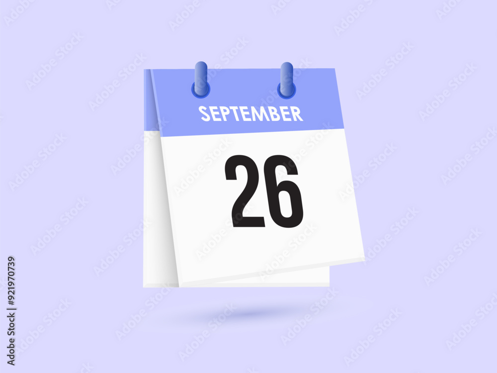 September 26 - calendar and Time planner. Daily Calendar Icon reminder. Vector Illustration.