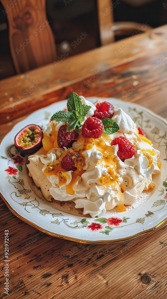 pavlova, meringue cake, New Zealand Australian dessert. AI generated illustration pavlova, meringue cake, New Zealand Australian dessert. AI generated illustration