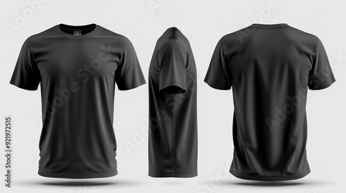 black blank t-shirt template mockup, man half sleeve fashion design, high quality. Isolated on a transparent background. PNG