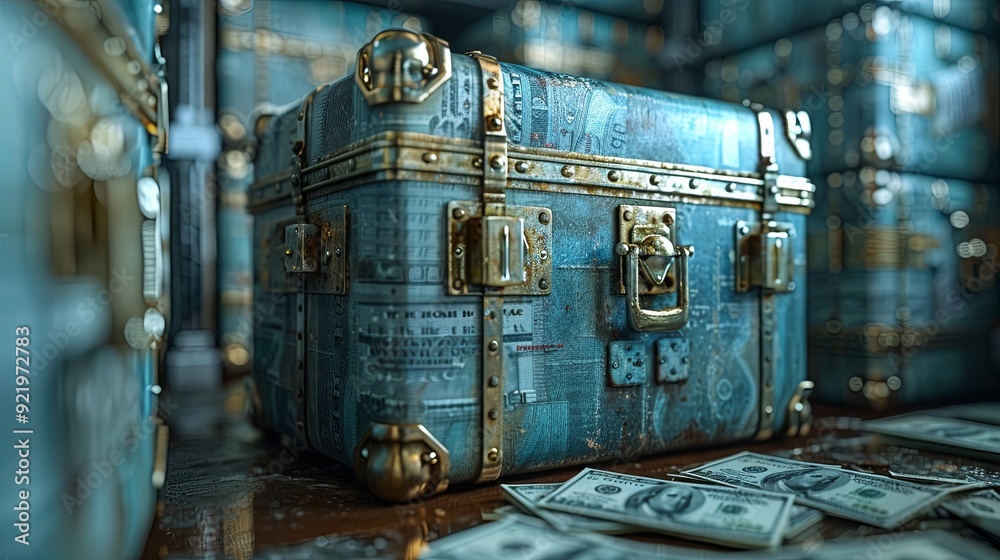 Financial security locked safe with money Financial security locked safe with money