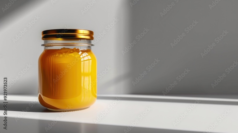 Blank label honey jar, peanut butter mockup with a shadow isolated on light gray background with empty space for logo and text. Blank label honey jar, peanut butter mockup with a shadow isolated on light gray background with empty space for logo and text.
