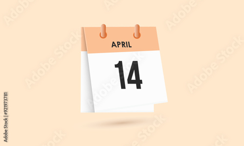 April 14 - calendar and Time planner. Daily Calendar Icon reminder. Vector Illustration.