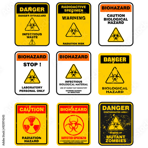 Danger, Caution, Warning,  Biological, sign and label vector