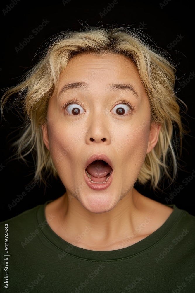 Close-Up Of A Shocked, Alarmed, Speechless Asian Blonde Woman Close-Up Of A Shocked, Alarmed, Speechless Asian Blonde Woman