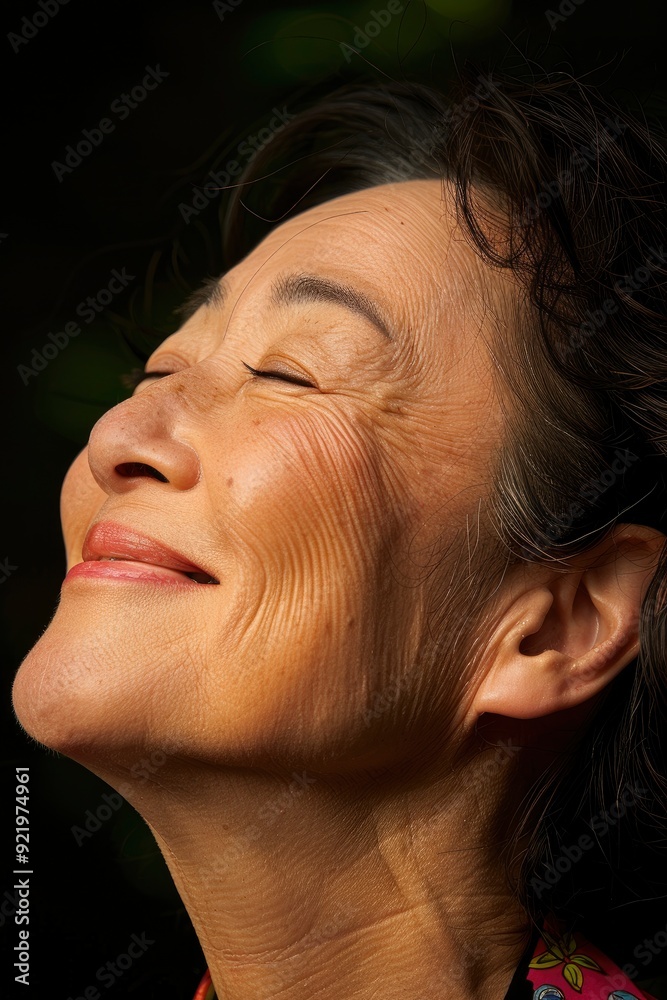 Close-Up Of A Romantic, Tender, Happy Asian Woman Tilting Her Head Close-Up Of A Romantic, Tender, Happy Asian Woman Tilting Her Head