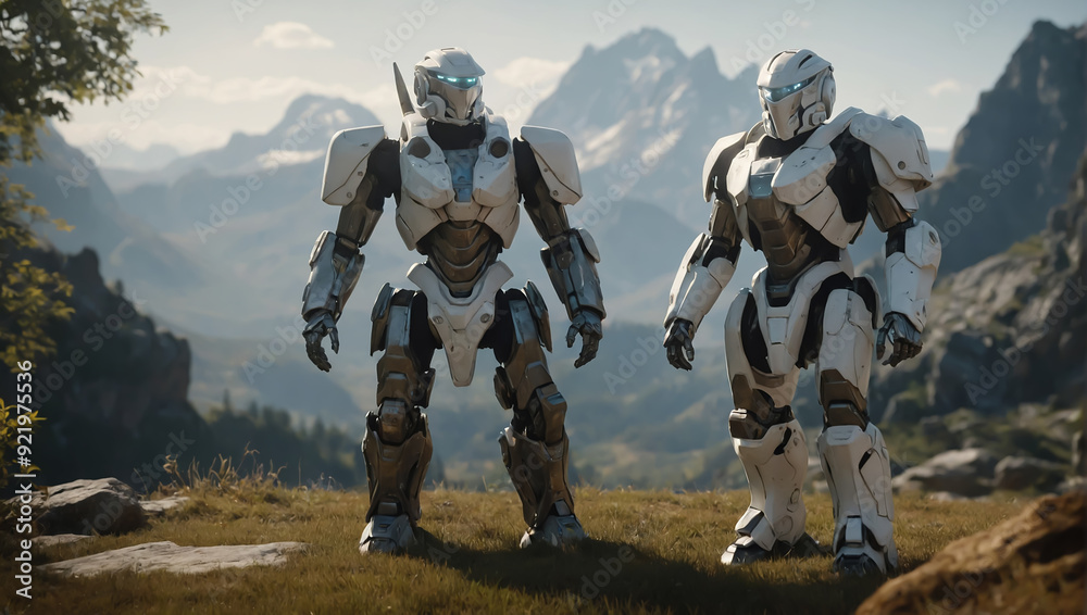 A white robot is looking at the fertile ground. AI generated A white robot is looking at the fertile ground. AI generated