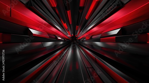 Abstract red and black geometric tunnel.