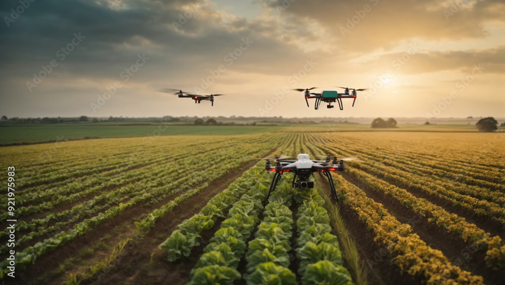 Drones are flying to look at fertile farms. AI generated Drones are flying to look at fertile farms. AI generated