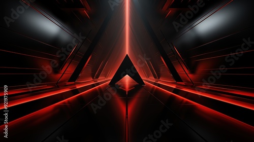 Abstract red and black geometric tunnel.