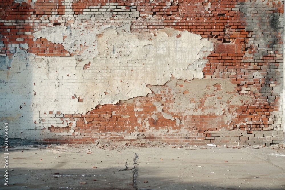 Obraz premium Broken brick wall architecture building home damage.