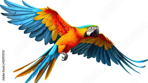 Flying Scarlet Macaw Parrot on Transparent Background.  photo