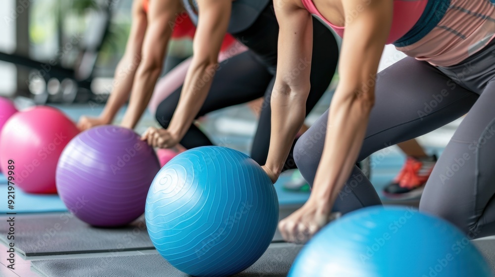 Naklejka premium Exercise: Regular activities like jogging, yoga, or gym workouts focused on maintaining fitness, health, and overall well-being, essential for a healthy lifestyle. 