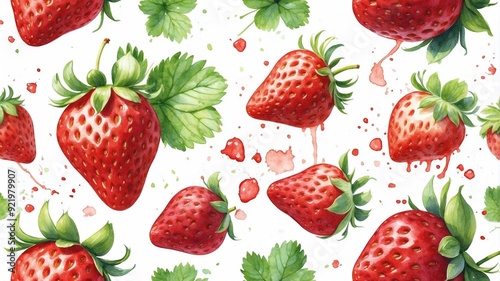 Watercolor painting fresh red strawberry fruits