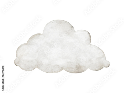 Pastel beige cartoon clouds isolated on background. Hand drawn watercolor illustration for girl or boy childish educational, nursery art. weather icons. Symbols for forecasts of meteorology
