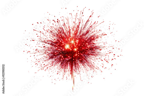 Brilliant Red Fireworks Illuminate the Night Sky Over a Celebratory Event in Autumn on White or PNG Transparent Background. photo