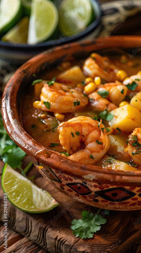 Chupe de camarones is a traditional Peruvian shrimp chowder or soup that is both hearty and flavorful. It is a popular dish in Peruvian cuisine. AI generated illustration Chupe de camarones is a traditional Peruvian shrimp chowder or soup that is both hearty and flavorful. It is a popular dish in Peruvian cuisine. AI generated illustration
