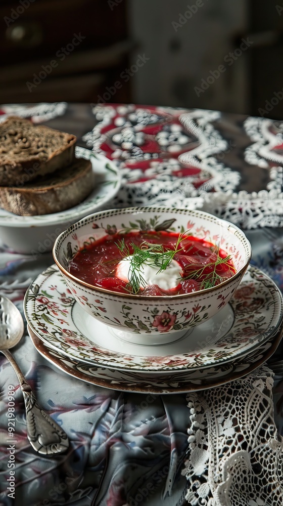 Traditional Ukrainian Russian borscht . Bowl of red beet root soup borsch with white cream . Beet Root delicious soup . Traditional Ukraine food cuisine. AI generated illustration Traditional Ukrainian Russian borscht . Bowl of red beet root soup borsch with white cream . Beet Root delicious soup . Traditional Ukraine food cuisine. AI generated illustration