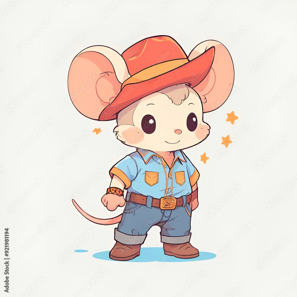 Cute Cartoon Mouse Wearing a Cowboy Hat and Jeans Cute Cartoon Mouse Wearing a Cowboy Hat and Jeans