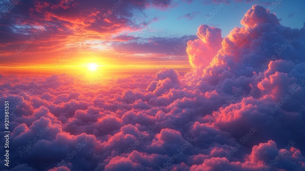 Sun shining through colorful clouds during sunset