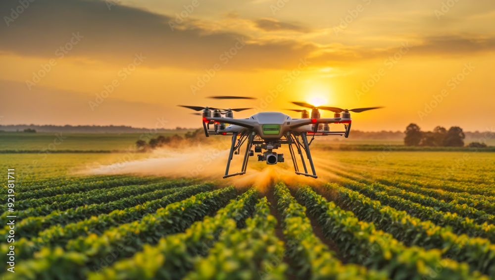 Applying fertilizer using a drone on green corn Farm automation and agricultural technology, AI generated Applying fertilizer using a drone on green corn Farm automation and agricultural technology, AI generated