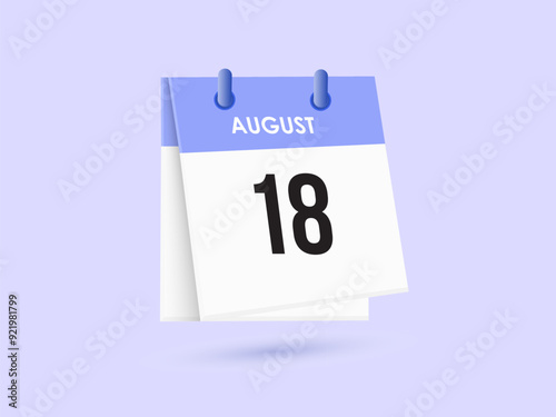 August 18 - calendar and Time planner. Daily Calendar Icon reminder. Vector Illustration.