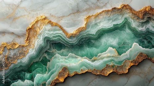 Green malachite stone texture showing natural wavy stripes with golden veins