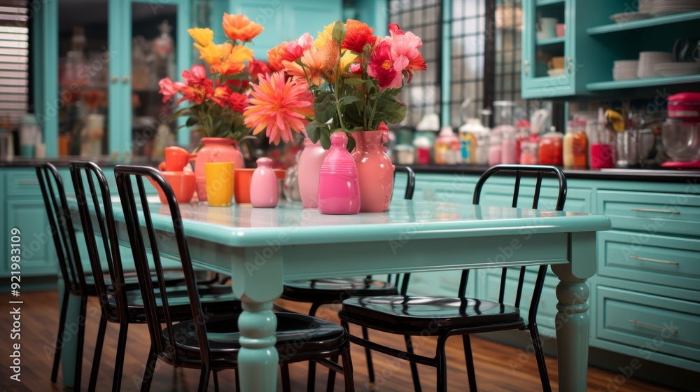 Bright color with a dining table Bright color with a dining table