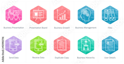 A set of 10 business icons as business presentation, presentation board, business growth