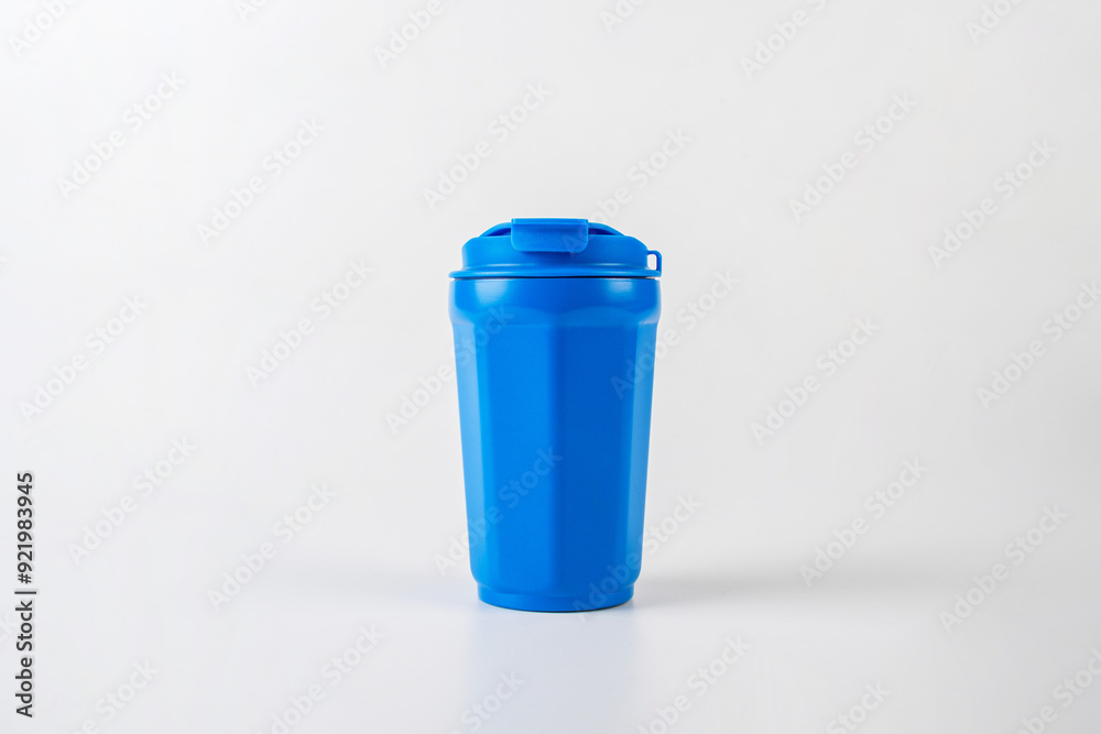 Blue aluminium water glass isolated white background with clipping path. Blue aluminium water glass isolated white background with clipping path.