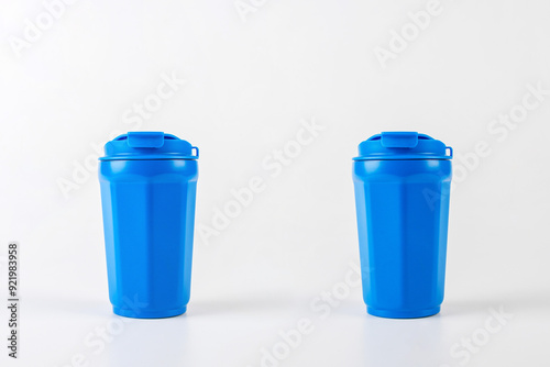 Blue aluminium water glass isolated white background with clipping path.