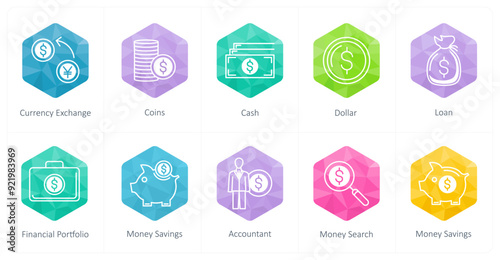A set of 10 business icons as currency exchange, coins, cash