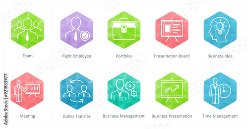 A set of 10 business icons as team, right employee, portfolio