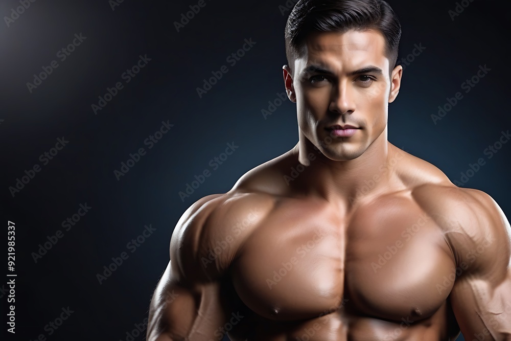 Portrait of a handsome young man with muscular body posing over black background. Portrait of a handsome young man with muscular body posing over black background.