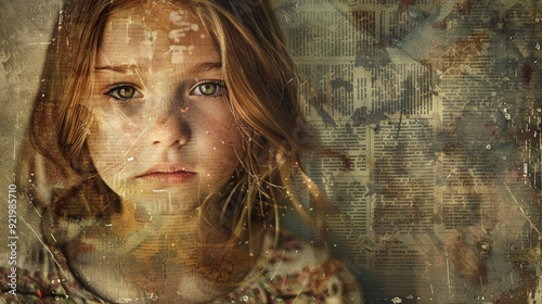 an artistic image of a young girl with a newspaper photo effect.