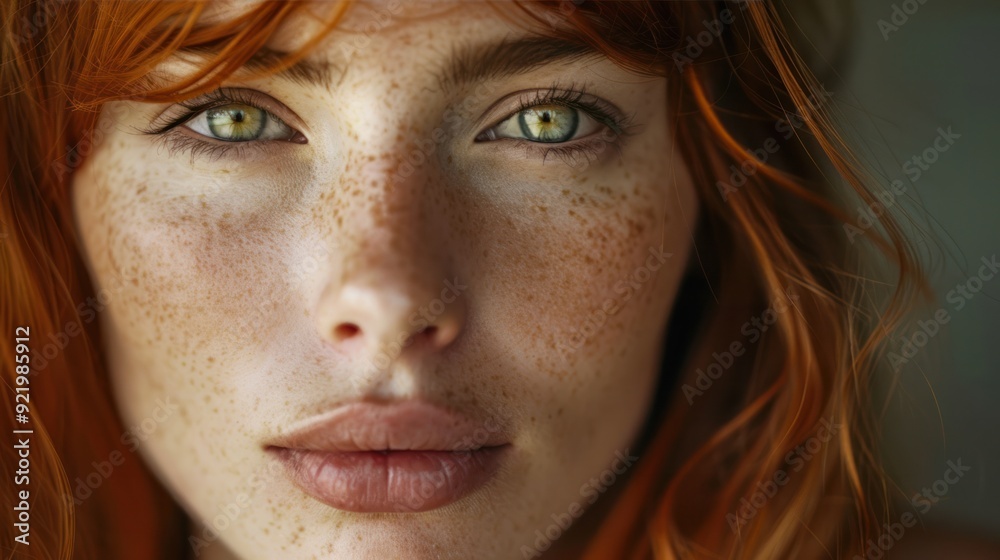 A young woman with natural freckles, confidently embracing her unique look and natural beauty A young woman with natural freckles, confidently embracing her unique look and natural beauty