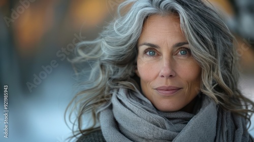 A woman with natural gray hair, confidently embracing the beauty and wisdom that comes with aging