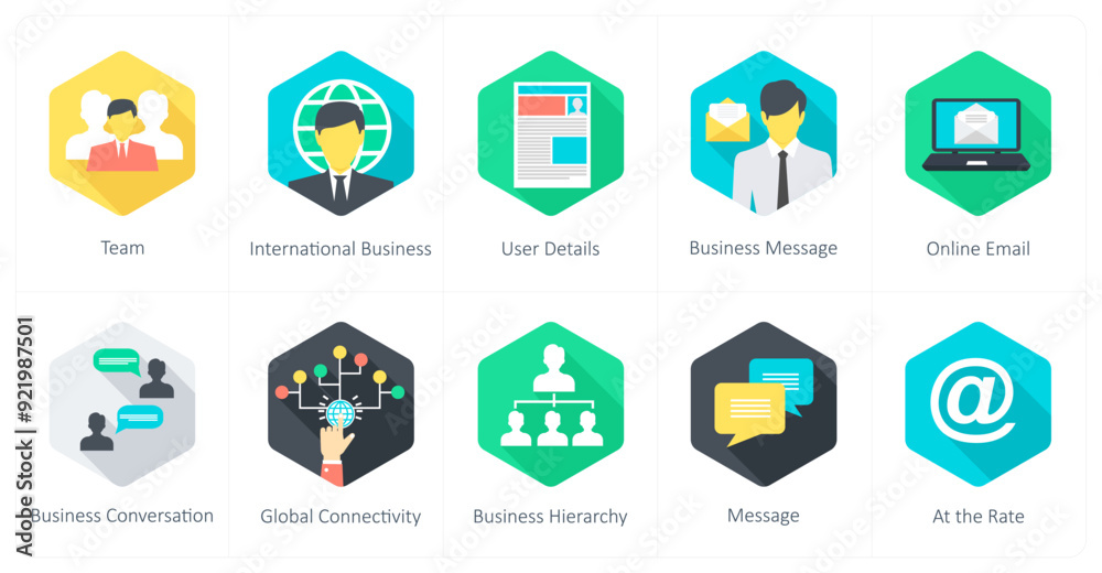 A set of 10 Communication icons as team, international business, user details A set of 10 Communication icons as team, international business, user details