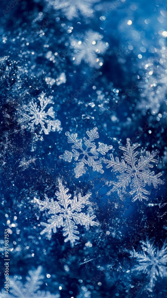 Snowflakes falling on blue background creating winter wonderland Snowflakes falling on blue background creating winter wonderland