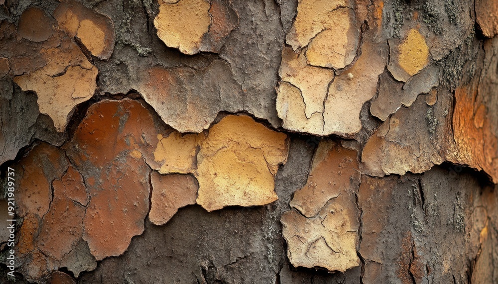 Textured bark of a tree showcasing natural colors and patterns in sunlight Textured bark of a tree showcasing natural colors and patterns in sunlight