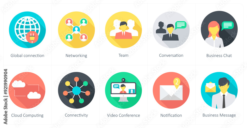 A set of 10 Communication icons as global connection, networking, team A set of 10 Communication icons as global connection, networking, team