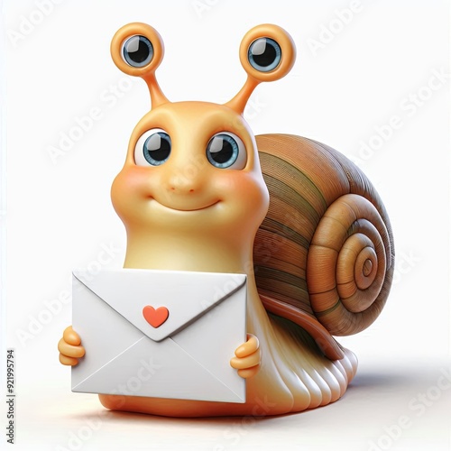 cute Smiling snail with a letter, 3d Generative aI