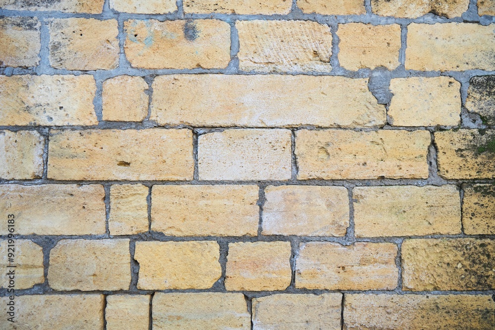 A brick wall with a white and yellow color. The wall is made of bricks and has a rough texture A brick wall with a white and yellow color. The wall is made of bricks and has a rough texture