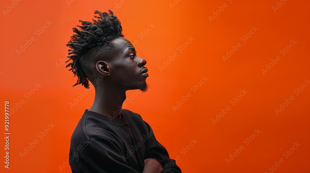 Poised black man with dynamic orange backdrop Poised black man with dynamic orange backdrop