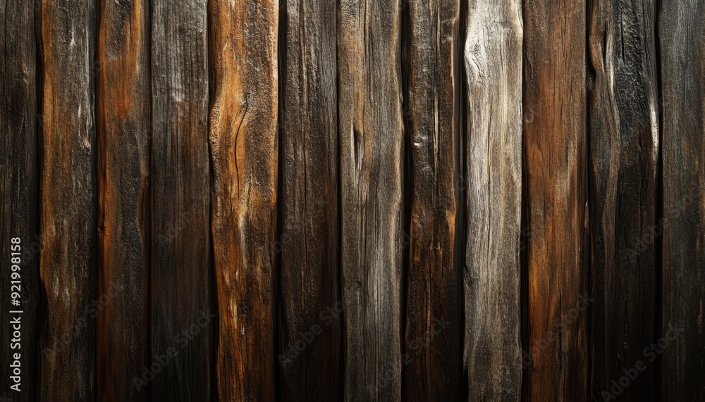 Textured wooden planks in varying shades of brown displayed on a rustic background Textured wooden planks in varying shades of brown displayed on a rustic background