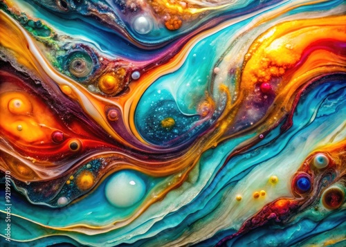 Colorful, swirling patterns of epoxy resin flow together in a mesmerizing dance, capturing the beauty of creativity and artistry in a abstract, handmade craft piece.