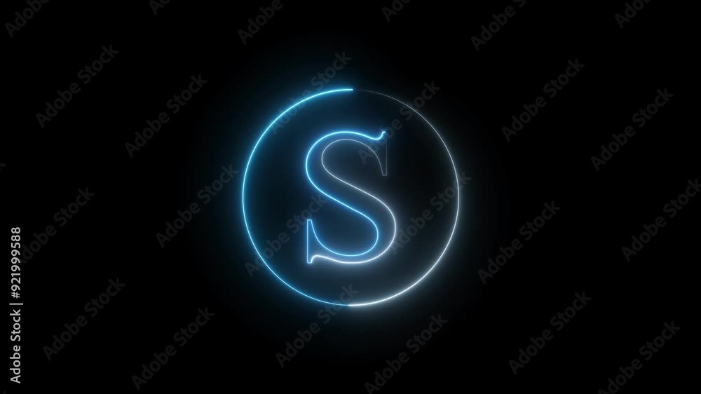 Abstract Bright Neon Letter Animation on Black Background. Abstract Bright Neon Letter Animation on Black Background.