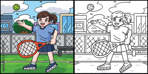 Female Tennis Player Tossing Ball Illustration