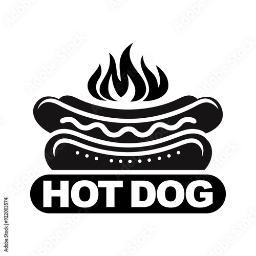 Hot dog logo vector illustration template black and white with fire