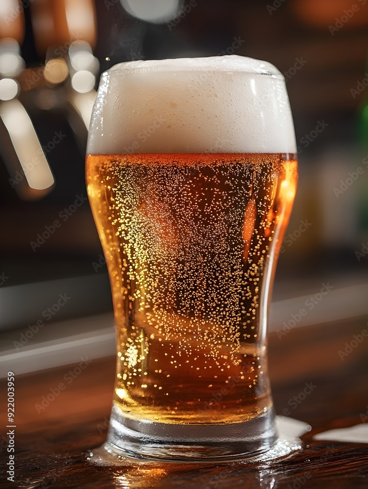 Freshly Poured Craft Beer Flowing Into a Glass with Foamy Head and Amber Hue Freshly Poured Craft Beer Flowing Into a Glass with Foamy Head and Amber Hue