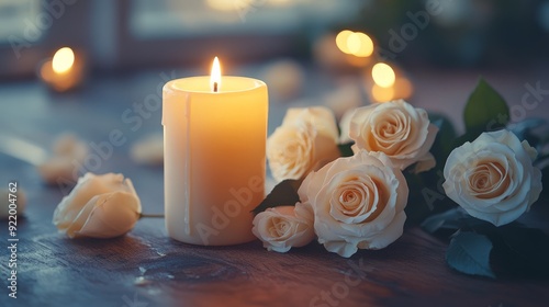 Elegant White Candles and Roses for a Memorial Service